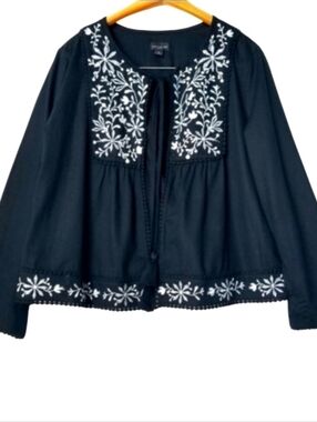 ANN TAYLOR Cotton Embroidered Tassel Tie Jacket!